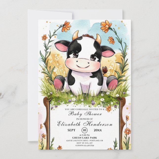 Little Colorful Boho Cow Baby Shower Inbjudningar (Framsida)