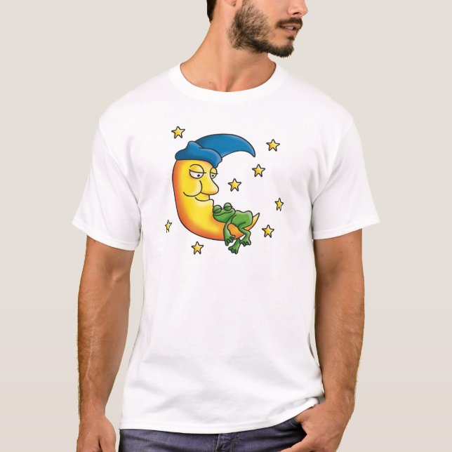 little comic frog sleeping on the moon t-shirt (Framsida)