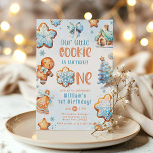 Little Cookie Blue-pojke 1 år jul Inbjudningar
