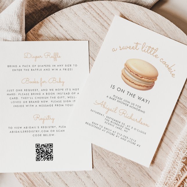 Little Cookie Macaron QR Code Neutral Baby Shower Inbjudningar (Skapare uppladdad)