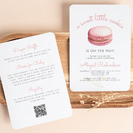 Little Cookie Macaron QR Code Rosa Baby Shower Inbjudningar