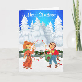 Little Cowboy and Cowgirl with Rope Ljus Winter Helgkort