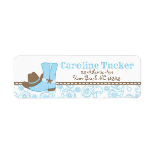 Little Cowboy Baby Shower Adress Etikett blå brun Returadress Etikett