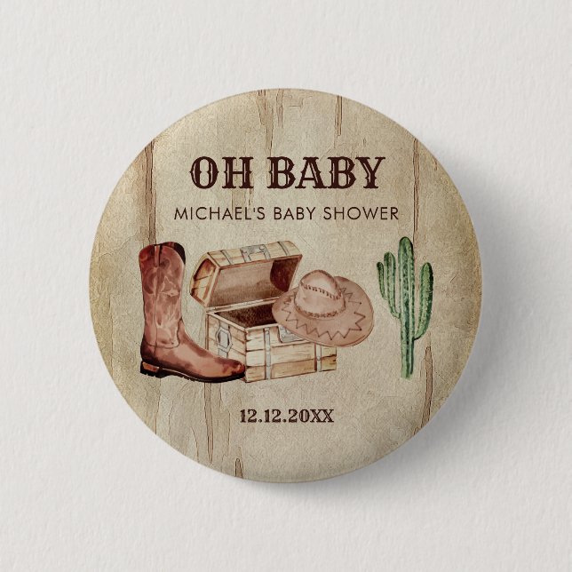 Little Cowboy Baby Shower Cactus Boots Hat Knapp (Framsida)