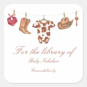 Little Cowboy Baby shower - för bibliotek av Fyrkantigt Klistermärke