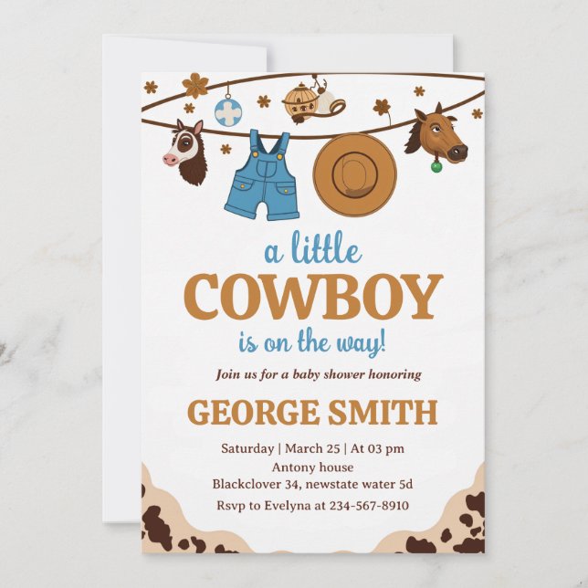 Little Cowboy Baby Shower Honoring Party Inbjudningar (Framsida)
