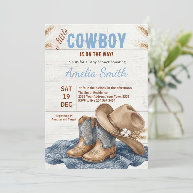 Little Cowboy Baby Shower Inbjudningar (Stående Fram)