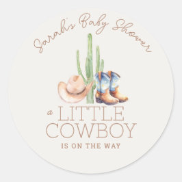 Little Cowboy Baby Shower Round Sticker Runt Klistermärke