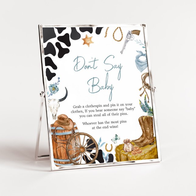 Little Cowboy Baby Shower Säg inte Baby Poster (Wild West Baby Shower Don't Say Baby Sign)