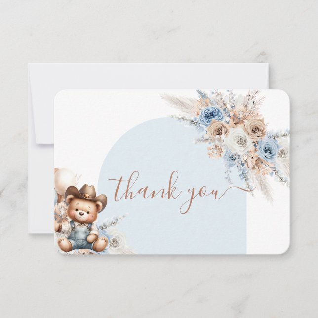 Little Cowboy Bear Baby Shower Boy thank you card Tack Kort (Framsida)