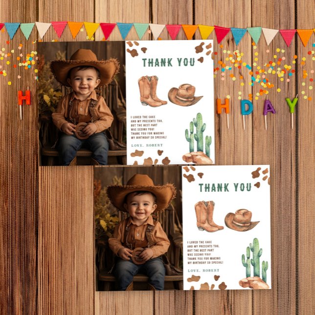 Little Cowboy Birthday Party Thank you Tack Kort (Skapare uppladdad)