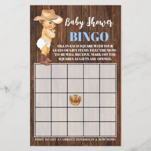 Little Cowboy Blue Baby Shower Bingo Game Card Flygblad