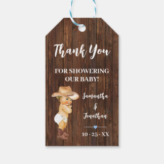 Little Cowboy Blue Baby Shower Faux Wood Favor Presentetikett