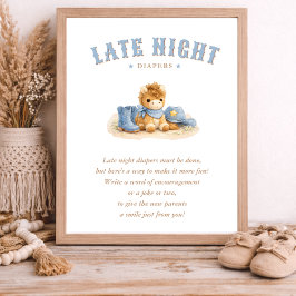 Little Cowboy Blue Baby Shower Late Night Diapers Poster