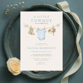 Little Cowboy Blue Clothesline Boy Baby Shower Inbjudningar