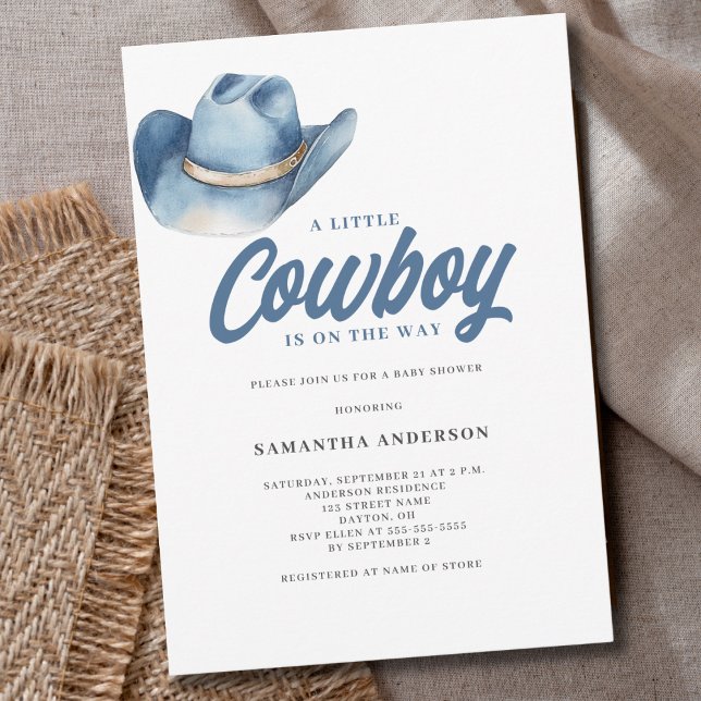 Little Cowboy Blue Western Boy Baby Shower Inbjudningar (Skapare uppladdad)