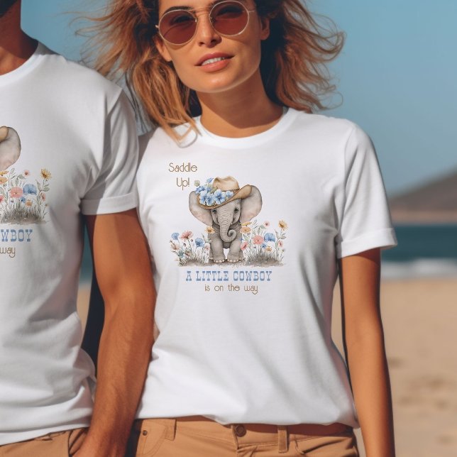 Little Cowboy Boho Elephant Baby Announcement T Shirt (Mom to Be shirt from the Boho Elephant Baby Shower Collection by Darling & May)