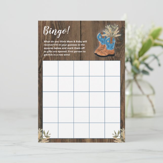 Little Cowboy Bootie Baby Shower Bingo Game (Stående Fram)