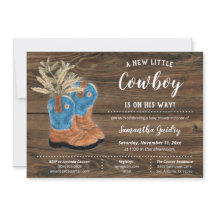 Little Cowboy Bootie Brown Wood Baby Shower