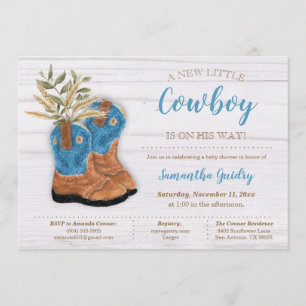 Little Cowboy Bootie White Wood Baby Shower Inbjudningar