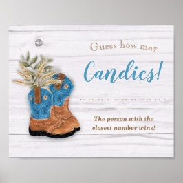 Little Cowboy Bootie White Wood Shower Game Sign Poster