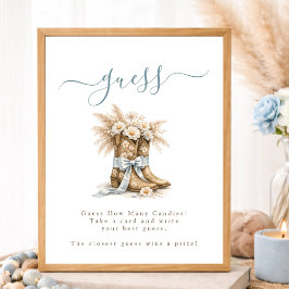 Little Cowboy Boots Bow Baby Shower Guess How Many Poster