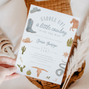 Little Cowboy Boy Baby Shower Inbjudningar