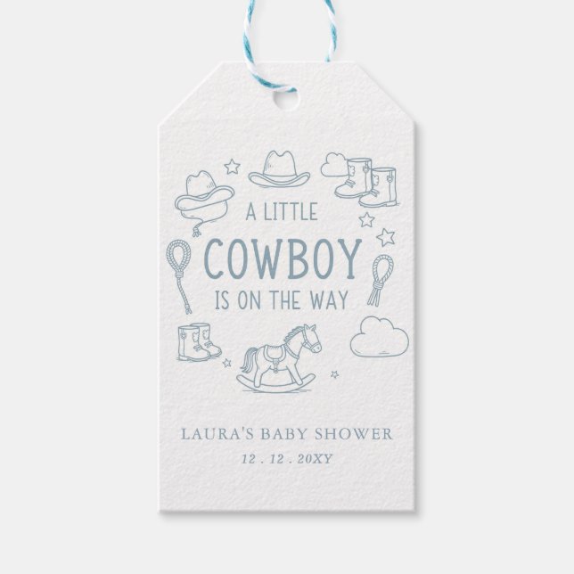 Little Cowboy Boy Baby Shower Presentetikett (Framsidan)