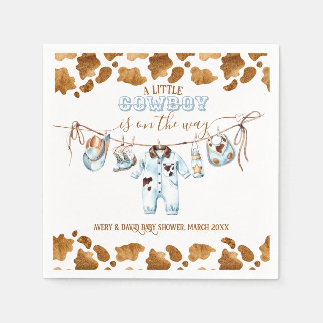 Little Cowboy Clothesline WildWest Boy Baby Shower Pappersservett (Framsidan)