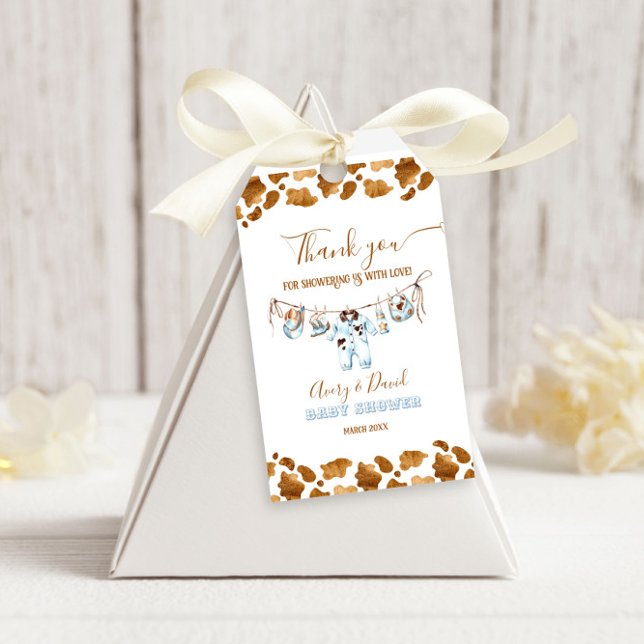 Little Cowboy Clothesline WildWest Boy Baby Shower Presentetikett (Skapare uppladdad)