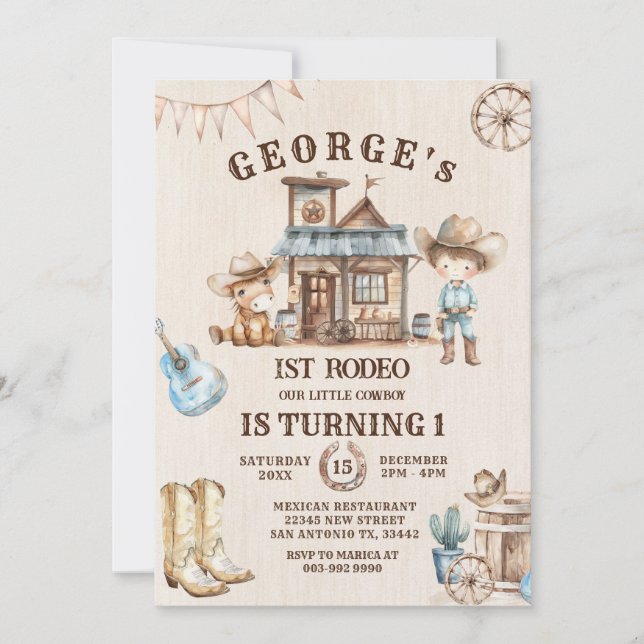 Little Cowboy Cute Baby Horse Birthday Inbjudningar (Framsida)