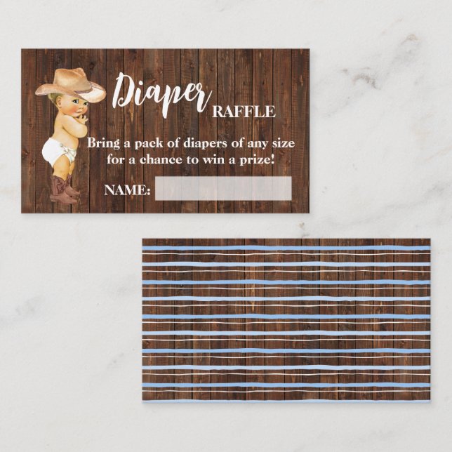 Little Cowboy Diaper Raffle Biljett Baby Shower (Fram/baksida)