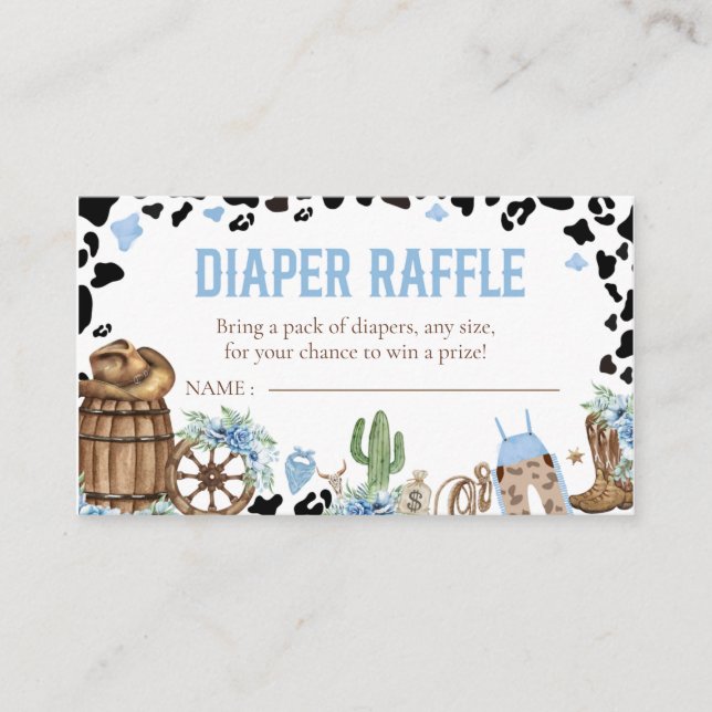 Little Cowboy Diaper Raffle, Western Baby Shower Tilläggskort (Framsida)