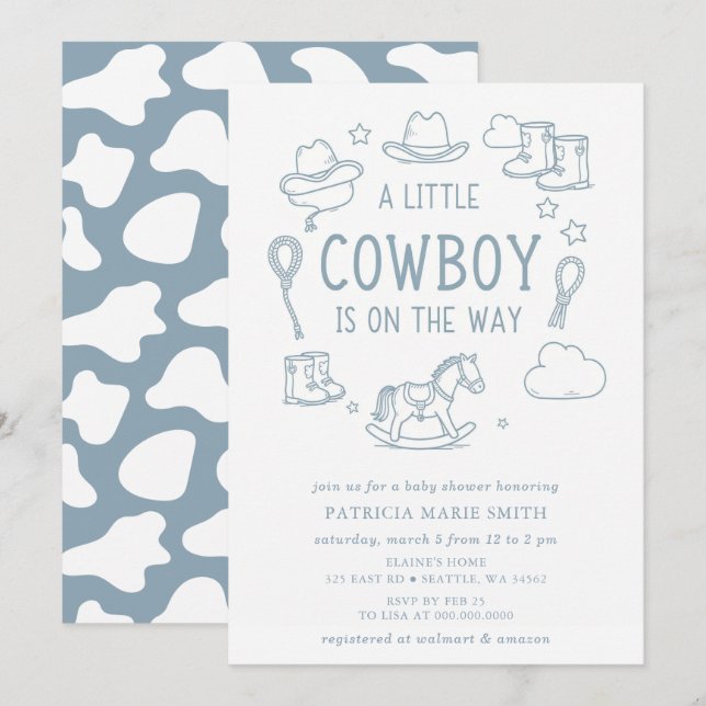 Little Cowboy Is On The Way Boy Baby Shower Inbjudningar (Fram/baksida)