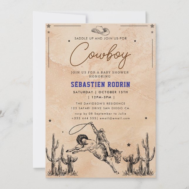 Little Cowboy Modern Baby Shower Inbjudningar (Framsida)