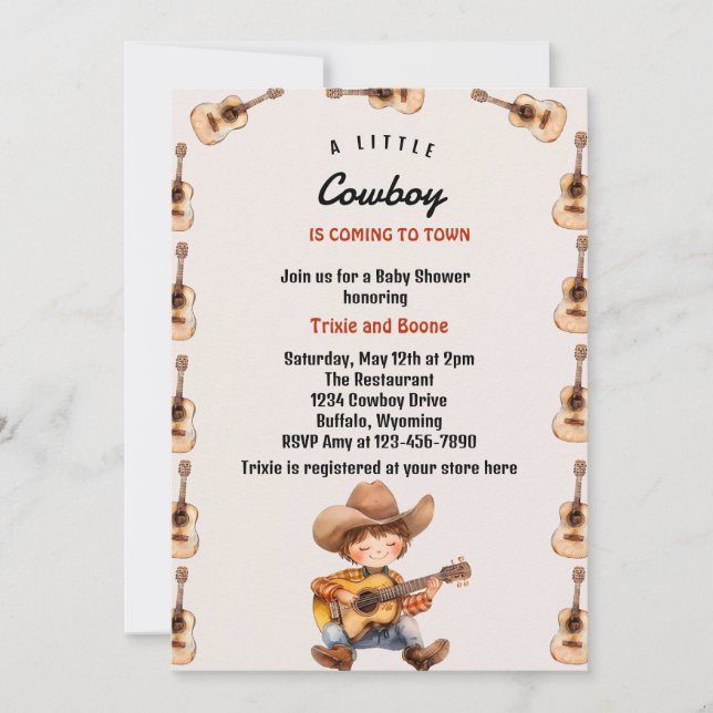 Little Cowboy Modern Western Baby Shower Inbjudningar (Framsida)