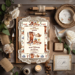 Little Cowboy Modern Western Rodeo Baby Shower Inbjudningar
