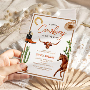 Little Cowboy Modern Western Rodeo Baby Shower Inbjudningar