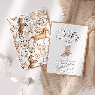 Little Cowboy Modern Western Rodeo Baby Shower Inbjudningar