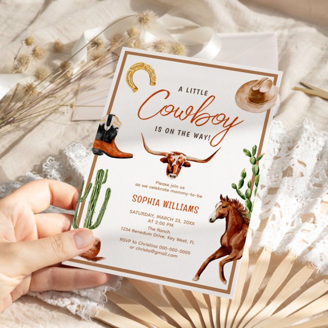Little Cowboy Modern Western Rodeo Baby Shower Inbjudningar (Skapare uppladdad)