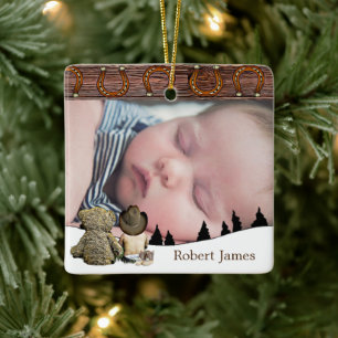Little Cowboy och Nalle Land jul Julgransprydnad Keramik
