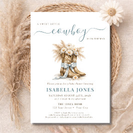 Little Cowboy On The Way Blue Western Baby Shower Inbjudningar