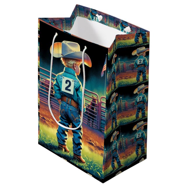 Little Cowboy på Rodeo Fence American Flagga Horse (Framsidan Vinklad)