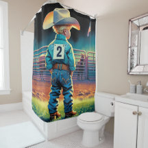 Little Cowboy på Rodeo Fence American Flagga Horse