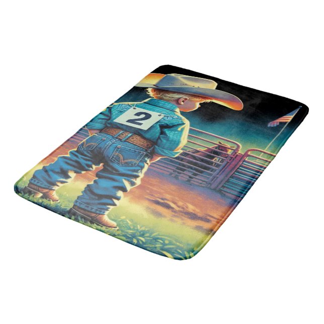 Little Cowboy på Rodeo Fence American Flagga Horse Badrumsmatta (Vinklad)