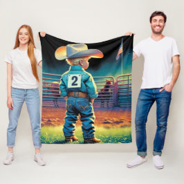 Little Cowboy på Rodeo Fence American Flagga Horse Fleecefilt