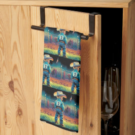 Little Cowboy på Rodeo Fence American Flagga Horse Kökshandduk