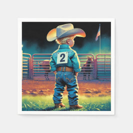 Little Cowboy på Rodeo Fence American Flagga Horse Pappersservett