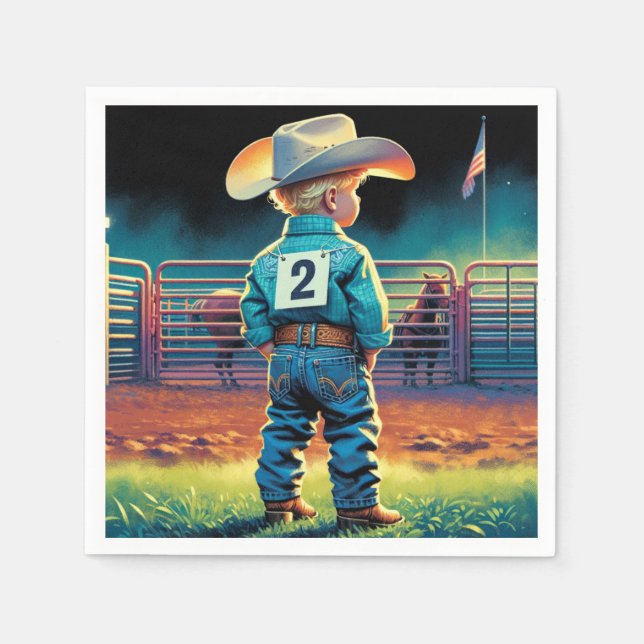 Little Cowboy på Rodeo Fence American Flagga Horse Pappersservett (Framsidan)