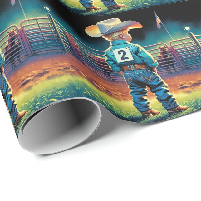 Little Cowboy på Rodeo Fence American Flagga Horse Presentpapper (Rullad Hörn)